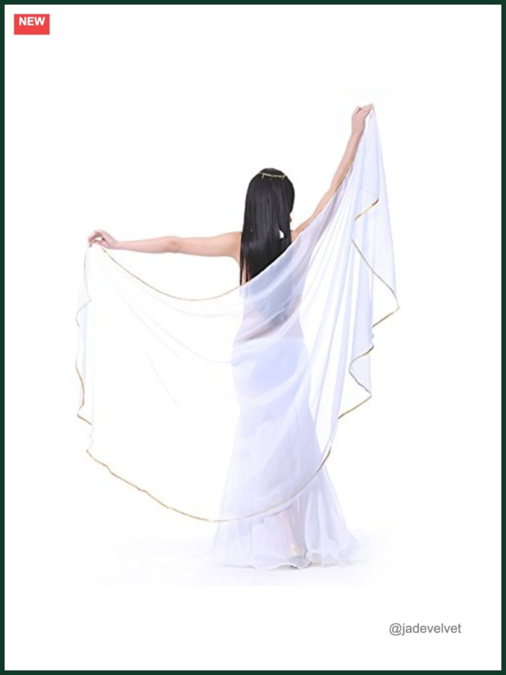 Extra Large Semicircle Chiffon Belly Dance Scarf Shawl with Gold Trim